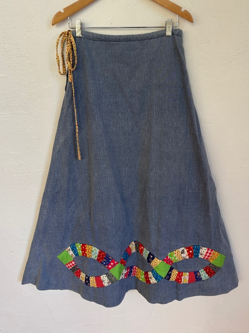 Vintage Handmade 1970s Patchwork High Waisted Maxi Skirt Quilted